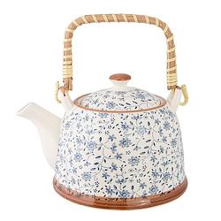 Foto van Haes deco - chinese theepot - porselein - kleine blauwe bloemen - theepot 700 ml - traditioneel theeservies, theekan