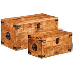 Foto van The living store opbergkisten set - hout - 70x35x35 cm - 58x28x28 cm - handgemaakt - massief mangohout