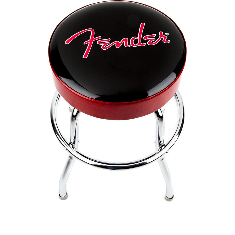 Foto van Fender red sparkle logo barstool 24" zwart-rood-chroom gitaarkruk (61 cm)