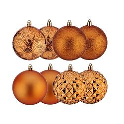 Foto van 25x stuks gedecoreerde kerstballen oranje kunststof 8 cm - kerstbal