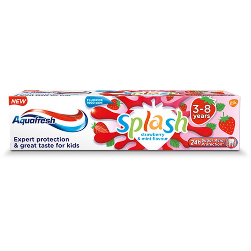 Foto van Splash tandpasta voor kinderen 3-8 jaar aardbei & munt 50ml