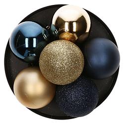 Foto van Set van 8 kerstballen - 70 mm - blauw en goud