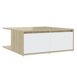 Foto van The living store salontafel - eenvoudige woonkamertafel - wit/sonoma eiken - 80x80x31cm - stabiel en duurzaam