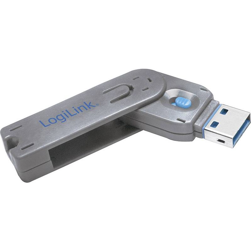 Foto van Logilink usb port lock, 1 key usb-poortslot zilver, blauw incl. 1 sleutel