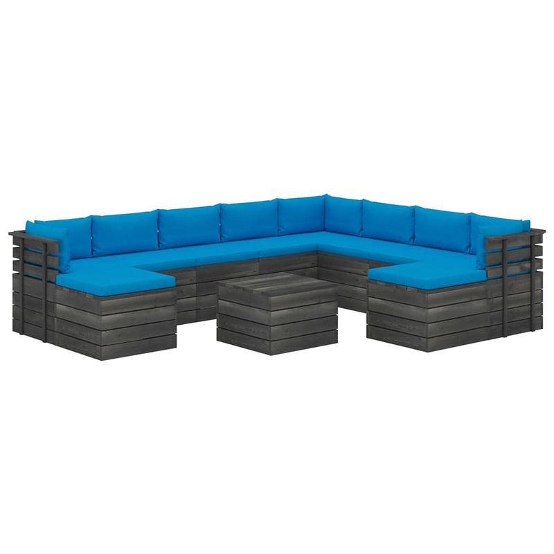 Foto van Vidaxl 11-delige loungeset pallet met kussens massief grenenhout