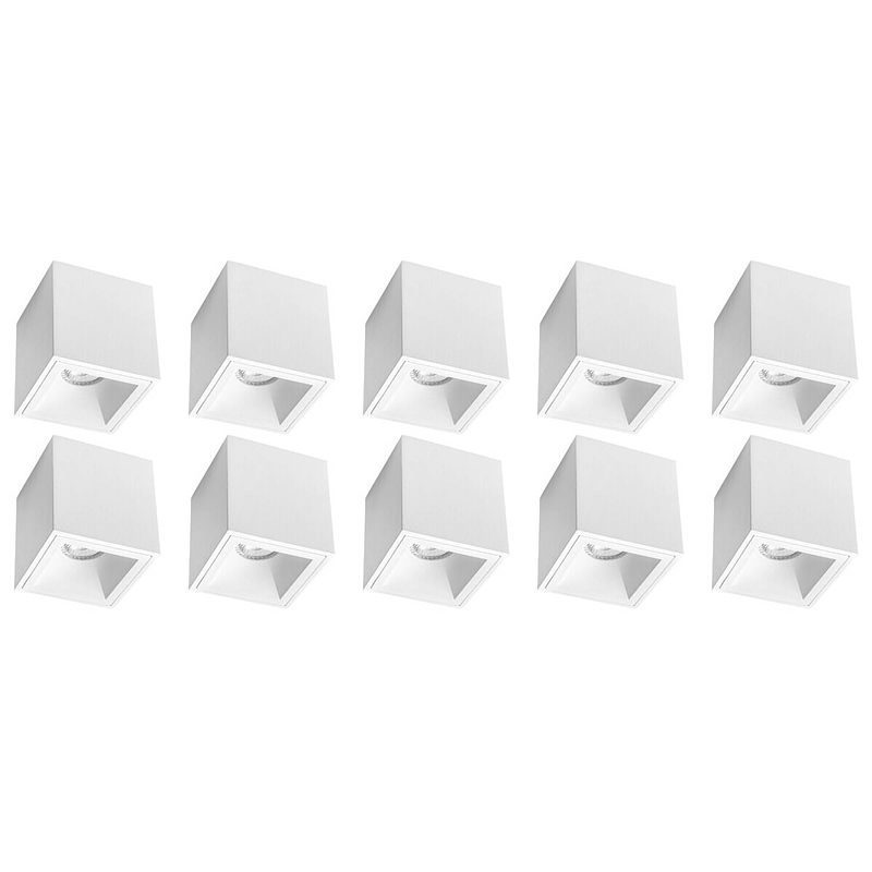 Foto van Opbouwspot 10 pack - pragmi cliron pro - gu10 fitting - opbouw vierkant - mat wit - aluminium - verdiept - ø90mm