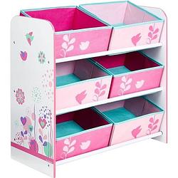 Foto van Worlds appart kids storage unit - 6 bin hellohome flowers and birds - pink
