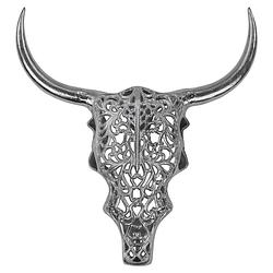 Foto van Womo-design schedel met horens sculptuur zilver, 57x35 cm, aluminium