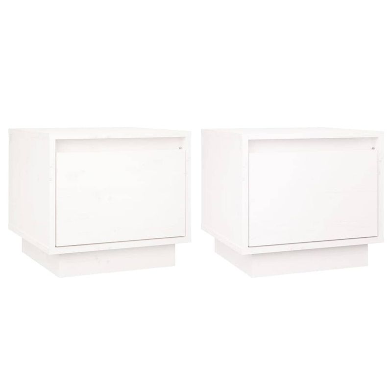 Foto van The living store bedkastjes - massief grenenhout - wit - 35 x 34 x 32 cm - set van 2