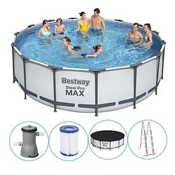 Foto van Bestway - steel pro max - opzetzwembad inclusief filterpomp en accessoires - 457x122 cm - rond