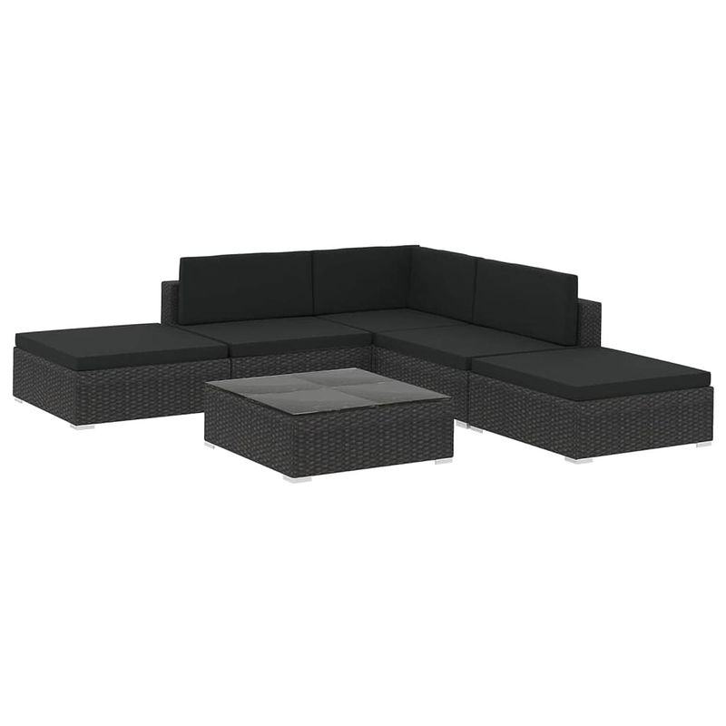 Foto van Vidaxl 6-delige loungeset met kussens poly rattan zwart