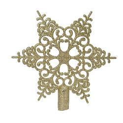 Foto van 1x gouden glitter open ster kerstboom piek kunststof 20,5 cm - onbreekbare plastic pieken - kerstboomversiering goud