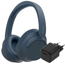 Foto van Sony wh-ch720n blauw + bluebuilt quick charge oplader met usb a poort 18w zwart