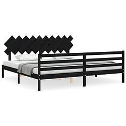 Foto van The living store bedframe massief grenenhout - zwart - 205.5 x 205.5 x 81 cm - multiplex lattenbodem - functioneel