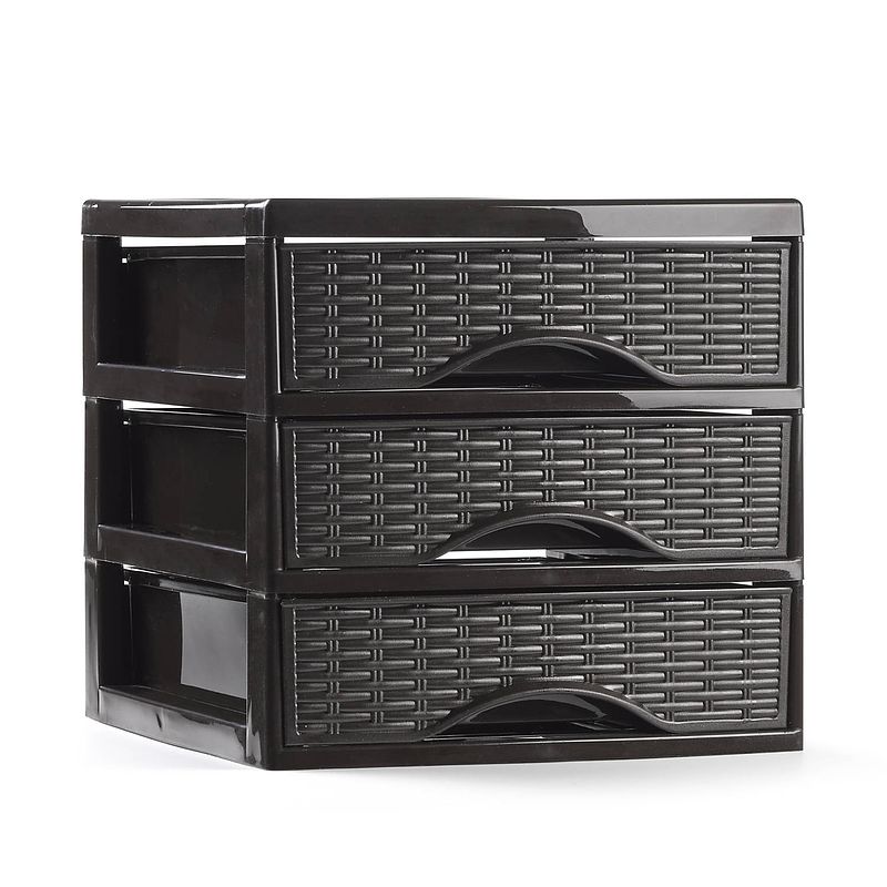 Foto van Plasticforte ladeblokje/bureau organizer met 3x lades - donkerbruin - l18 x b23 x h17 cm - ladeblok