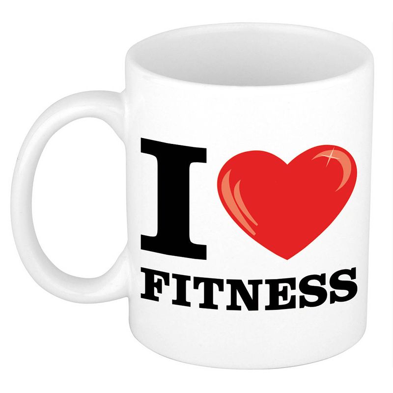 Foto van I love fitness cadeau mok / beker wit met hartje 300 ml - feest mokken