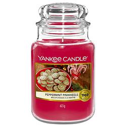 Foto van Yankee candle geurkaars large peppermint pinwheels - 17 cm / ø 11 cm