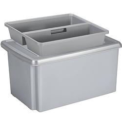 Foto van Sunware opslagbox kunststof 51 liter grijs 59 x 39 x 29 cm met deksel en organiser tray - opbergbox