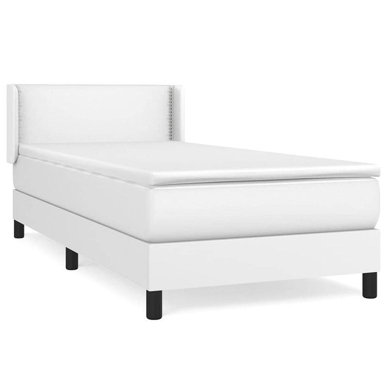 Foto van The living store boxspringbed - kunstleer - wit - 203x103x78/88 cm - pocketvering matras - middelharde ondersteuning -