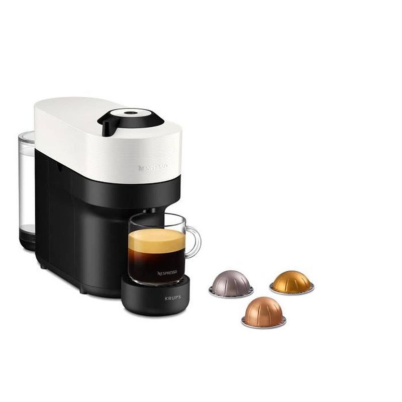 Foto van Krups nespresso yy4889fd virtue white pop coffee capsules, compact coffee maker, 4 cup maten, espresso, bluetooth