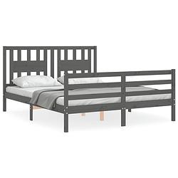 Foto van The living store bedframe - grenenhout - multiplex lattenbodem - grijs - 205.5 x 155.5 x 100 cm - 150 x 200 cm