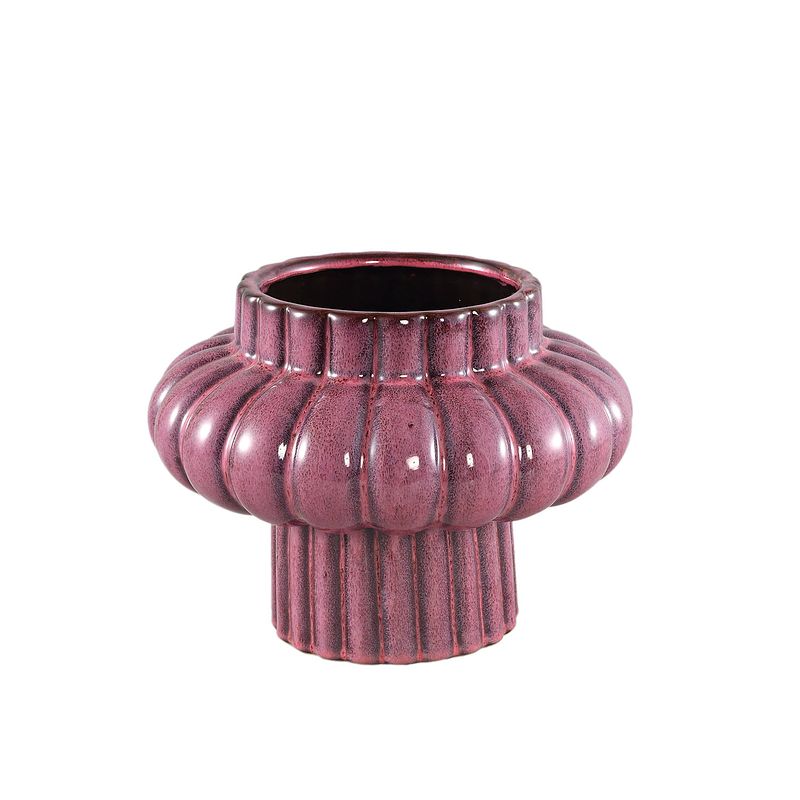 Foto van Ptmd sannee red ceramic pot ribbed wide middle s