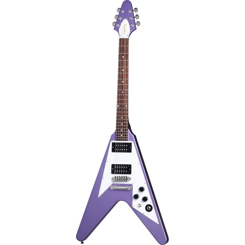 Foto van Epiphone kirk hammett 1979 flying v purple metallic elektrische gitaar met hard case