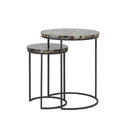 Foto van Side table s/2 28x42+41x50 cm axat agate brown+black