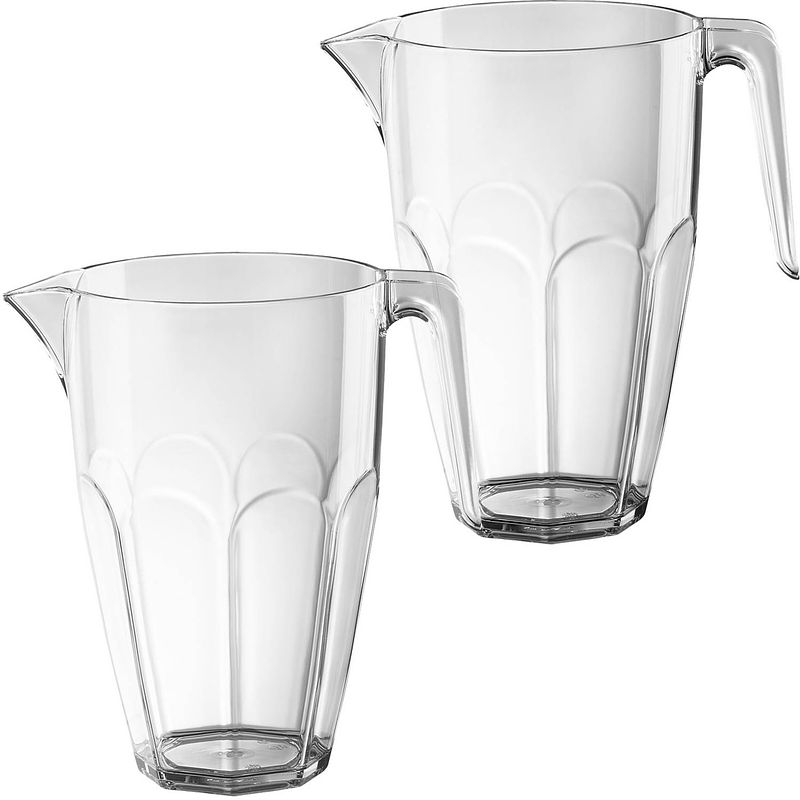 Foto van 2x bier pitcher/schenkkan van onbreekbaar transparant kunststof - schenkkannen