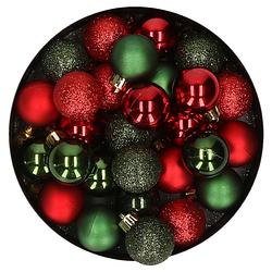 Foto van 28x stuks kunststof kerstballen rood en donkergroen mix 3 cm - kerstbal