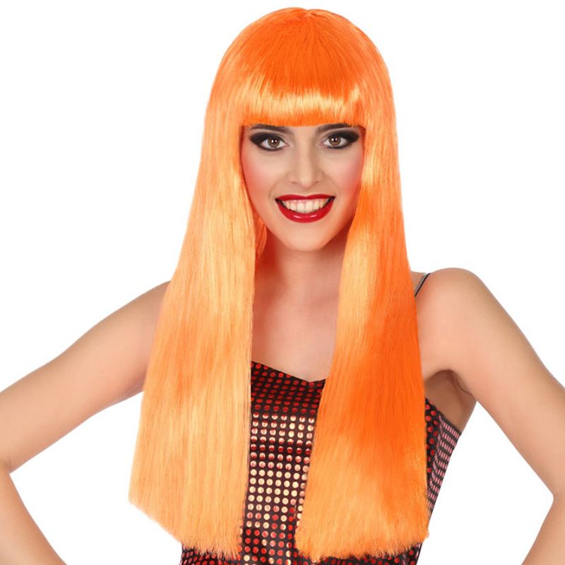 Foto van Atosa verkleedpruik voor dames met lang stijl haar - oranje - carnaval/party - verkleedpruiken