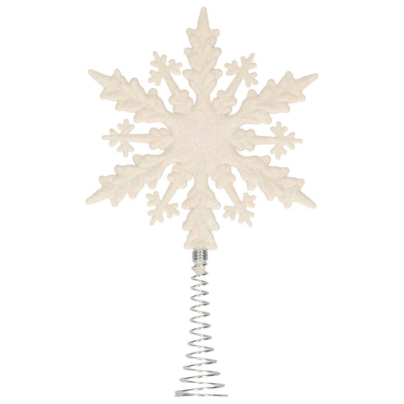 Foto van Kunststof kerstboom platte sneeuwvlok piek glitter wit 20 cm - kerstboompieken