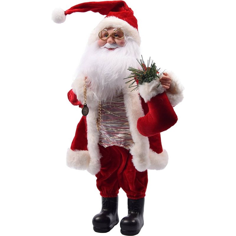 Foto van Kerstman rood met led baard kerstfiguur h45 cm