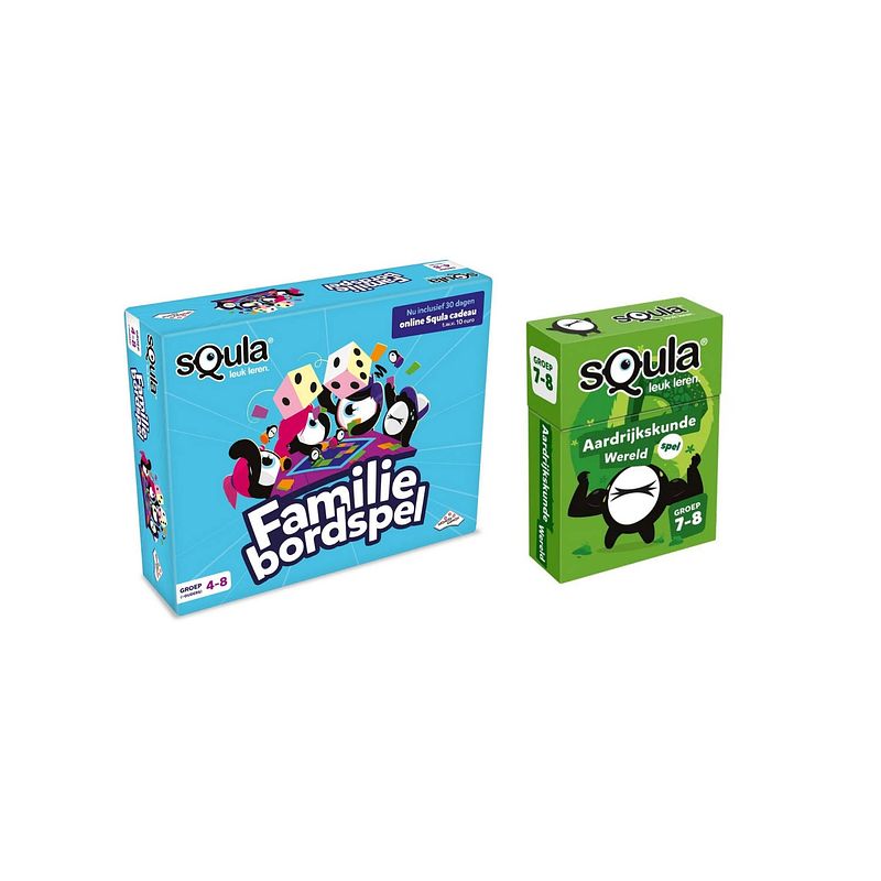 Foto van Educatieve spellenbundel - squla - 7 tot 12 jaar - familiebordspel & aardrijkskunde - kaartspel