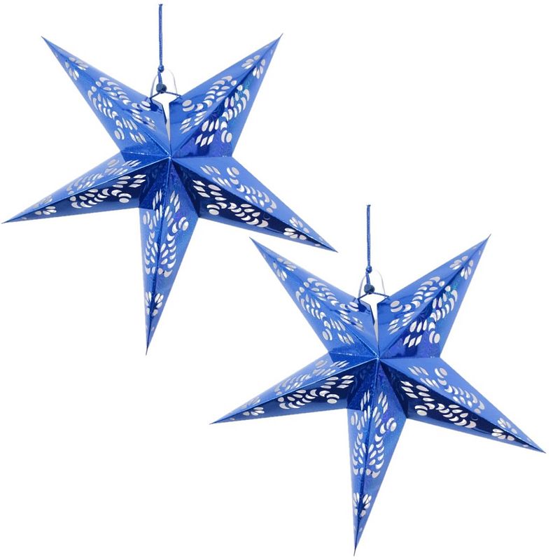 Foto van 2x blauwe kerststerren 60 cm - hangdecoratie