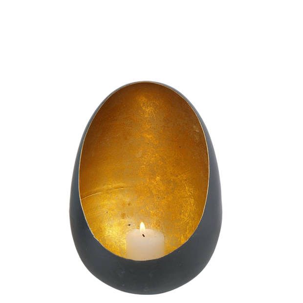 Foto van Casa di elturo kandelaar golden egg - zwart/goud - medium - ø 11 x h 15 cm