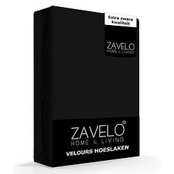 Foto van Zavelo hoeslaken velours zwart - fluweel zacht - 30 cm hoekhoogte - rondom elastiek - velvet -lits-jumeaux (160/180x2...