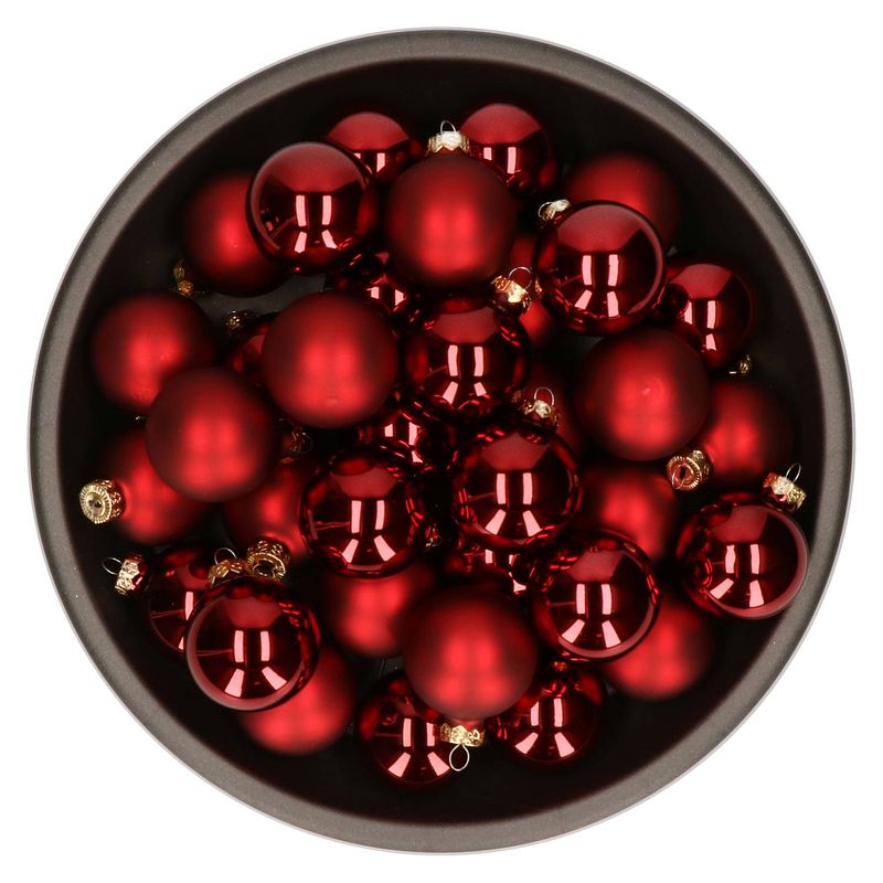 Foto van Kerstballen set van glas 36x stuks bordeaux rood 6 cm - kerstbal