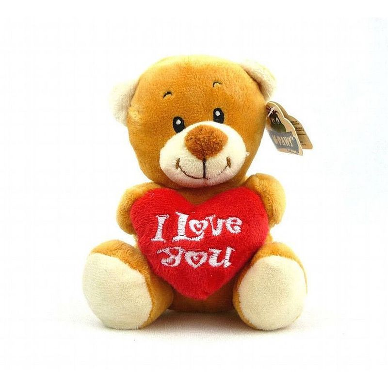 Foto van Pluche i love you bruine beer knuffel 14 cm speelgoed - knuffelberen