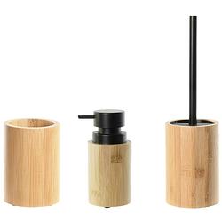 Foto van Toiletborstel in houder 36 cm met zeeppompje 16 cm bamboe hout - toiletborstels