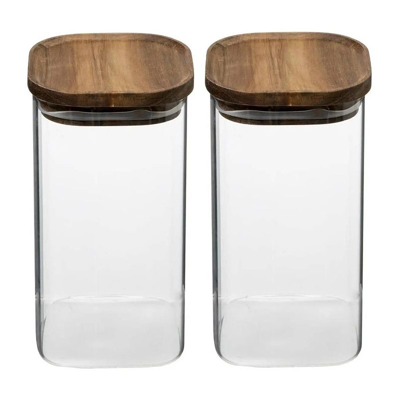 Foto van 2x stuks voorraadbussen/voorraadpotten 1,3l glas met acacia houten deksel - voorraadpot