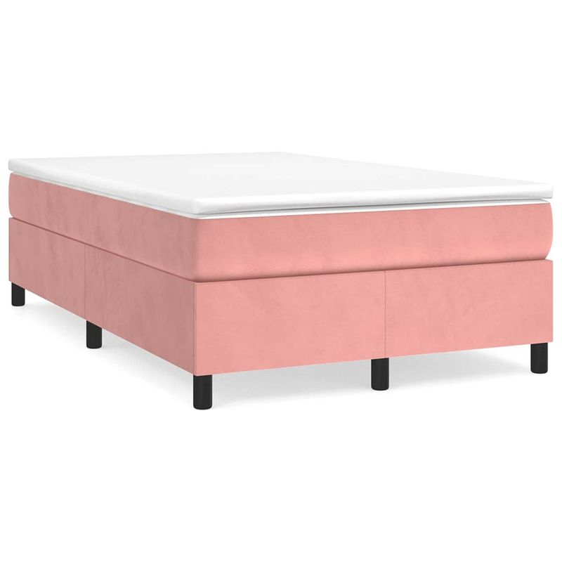 Foto van The living store boxspringbed - roze - 203 x 120 x 35 cm - fluweel - pocketvering - middelharde ondersteuning -