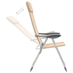 Foto van The living store campingstoelen - 2-delige aluminium set - 57x73.5x111 cm - verstelbaar met gevoerde hoofdsteun - creme