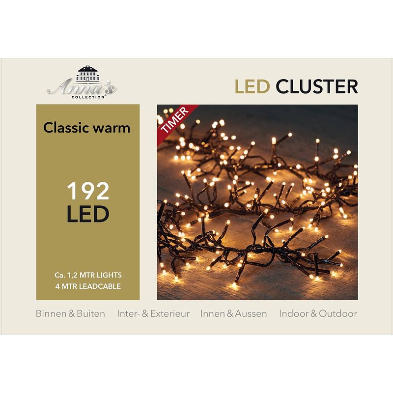 Foto van 2 stuks led classic cluster lights 192l/1,2m - 4m aanloopsnoer zwart - bi-bui trafo anna's collection