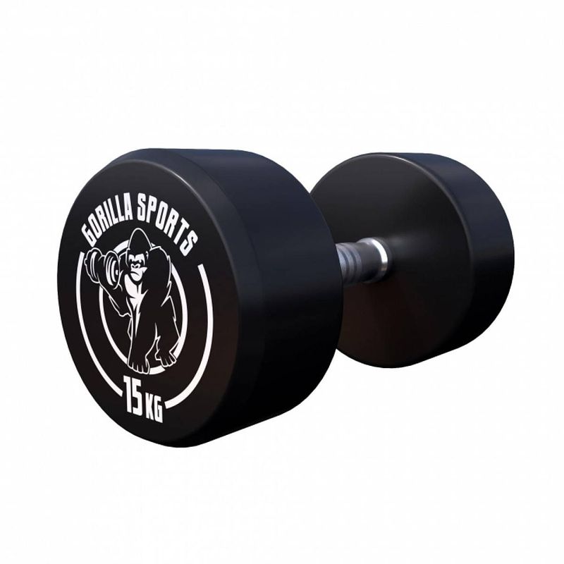 Foto van Gorilla sports dumbell - 15 kg - gietijzer (rubber coating) - met logo