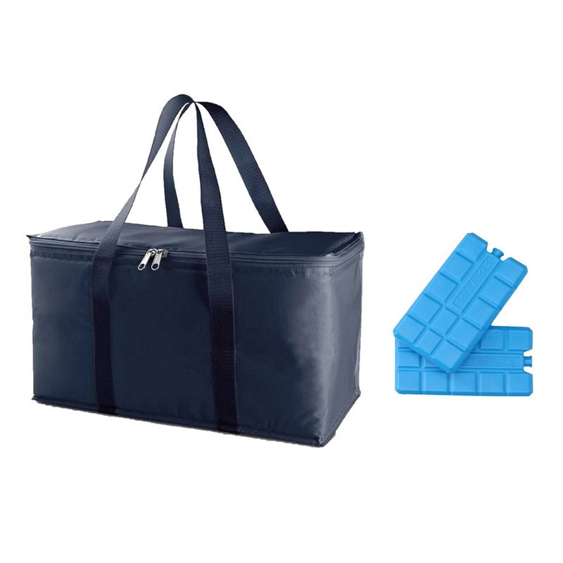 Foto van Koeltas van 39 x 22 x 19 cm blauw met 6x stuks koelelementen - 17 liter inhoud - koeltassen voor strand/reis/picknick