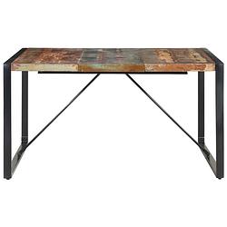 Foto van The living store industriële eettafel - 140x140x75cm - gerecycled hout en staal