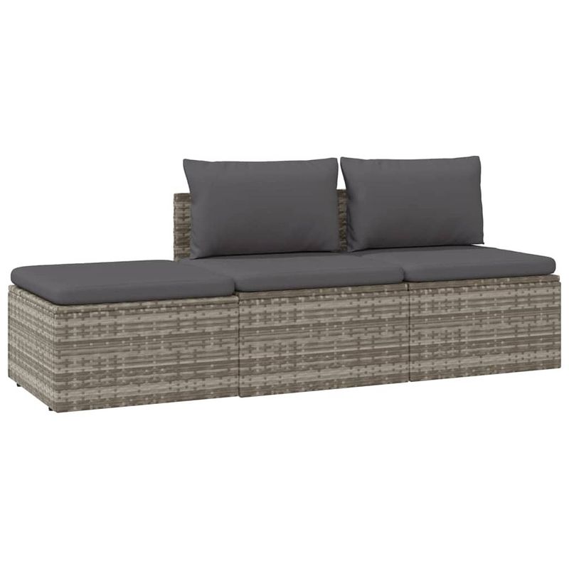 Foto van Vidaxl 3-delige loungeset met kussens poly rattan grijs