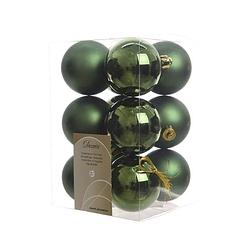 Foto van 5 stuks kerstbal plastic glans-mat diameter 6cm dennen groen ksd