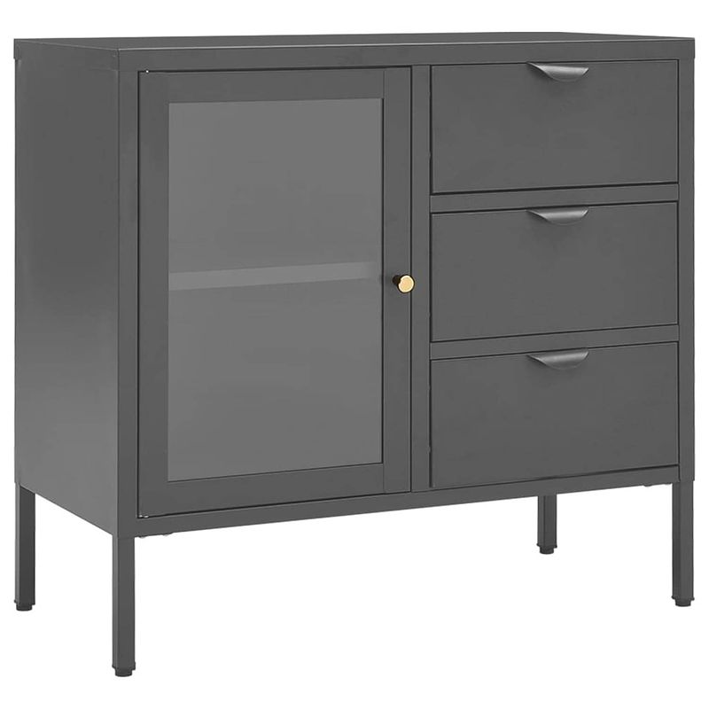 Foto van Vidaxl dressoir 75x35x70 cm staal en gehard glas antracietkleurig